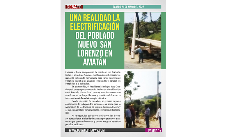  Una realidad la electrificación del Poblado Nuevo  San Lorenzo en Amatán