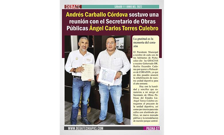  Andrés Carballo Córdova sostuvo una reunión con el Secretario de Obras Públicas Ángel Carlos Torres Culebro