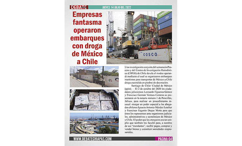  Empresas fantasma operaron embarques con droga de México a Chile