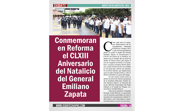  Conmemoran en Reforma el CLXIII Aniversario del Natalicio del General Emiliano Zapata