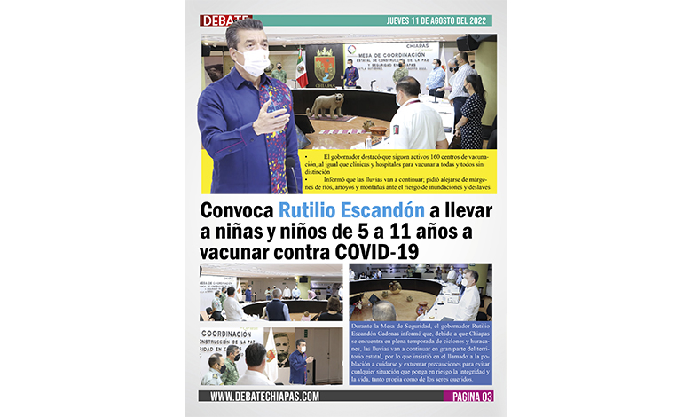  Convoca Rutilio Escandón a llevar a niñas y niños de 5 a 11 años a vacunar contra COVID-19
