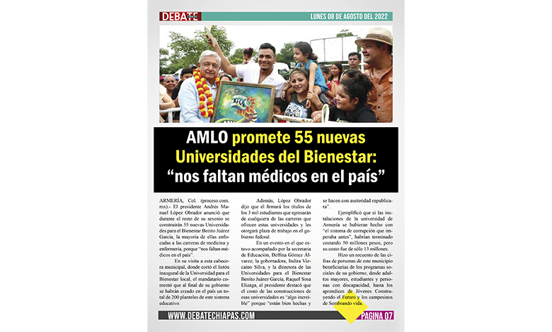  AMLO promete 55 nuevas Universidades del Bienestar: “nos faltan médicos en el país”