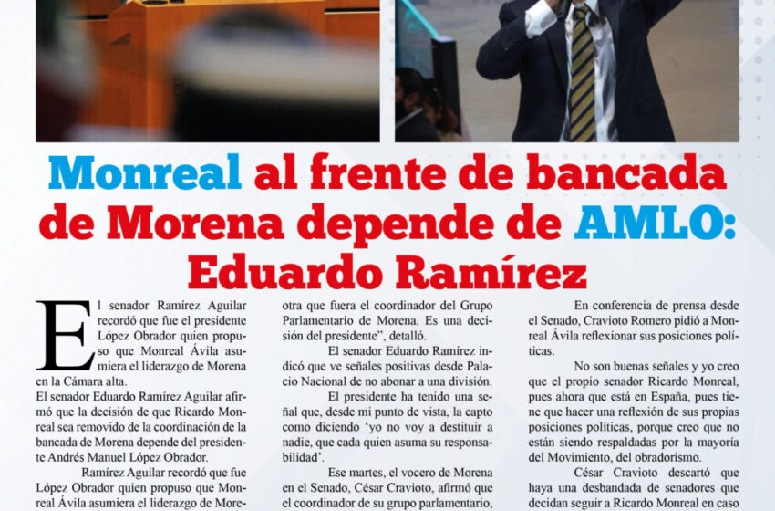  Monreal al frente de bancada de Morena depende de AMLO: Eduardo Ramírez