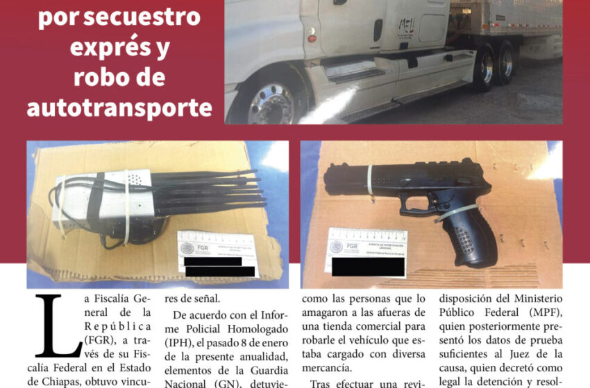  FGR obtiene vinculación a proceso contra dos personas por secuestro exprés y robo de autotransporte