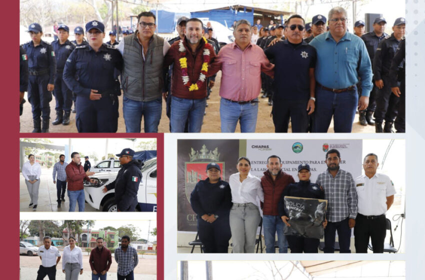  Sergio Alejandro entregó unidades móviles, kits de uniformes y becas de capacitación a las y los elementos policiales del municipio de Jiquipilas
