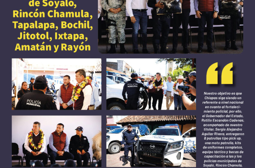  Sergio Alejandro entrega patrullas, moto y uniformes a los municipio de Soyaló, Rincón Chamula, Tapalapa, Bochil, Jitotol, Ixtapa, Amatán y Rayón