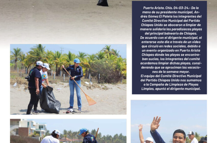  Chiapas Unido se suma a la campaña de Playas Limpias: Dirigente