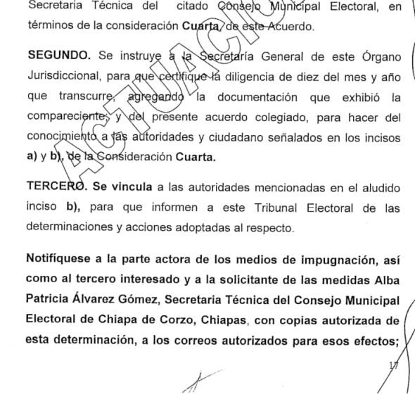  Revés jurídico a las acciones ilegales del PT en Chiapa de Corzo